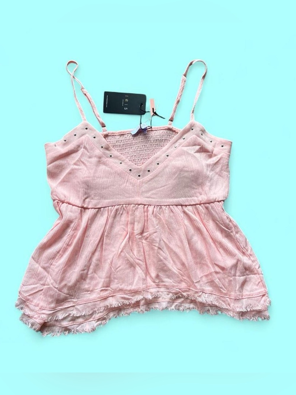 Fairycore Whimsy Pink Studded Empire Waist Babydoll Cami Boutique Top L NWT